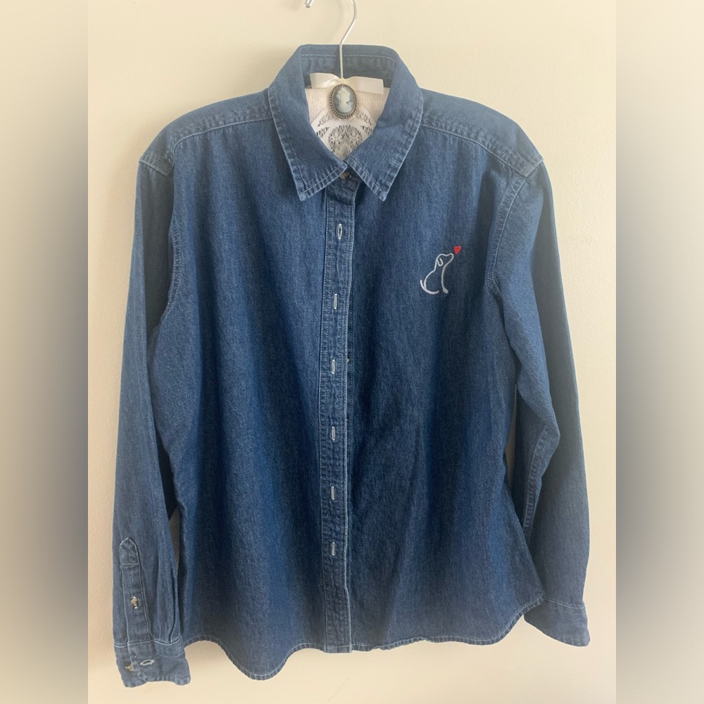 Port & Company Ladies Denim Button Down Shirt/Size L